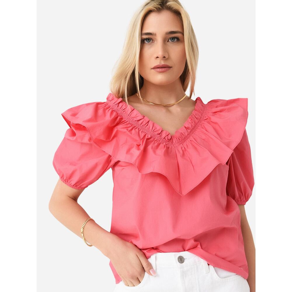ENGLISH FACTORY Punchy Pink Ruffle Collar‎ Mae Blouse Size M NWT